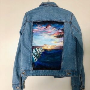 Unique hand painted denim jacket Sunset